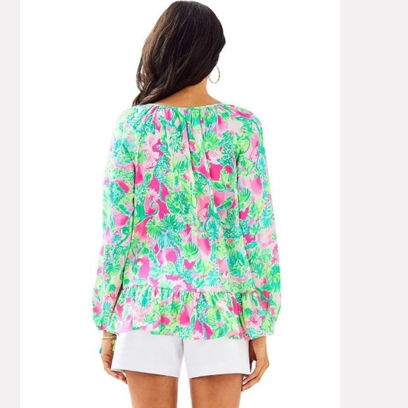 Lilly Pulitzer Women's Pink and Green Tensley Top - Picture 3 of 16